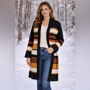 Wrangler Retro Long Duster Cardigan Striped Western Boho S/M